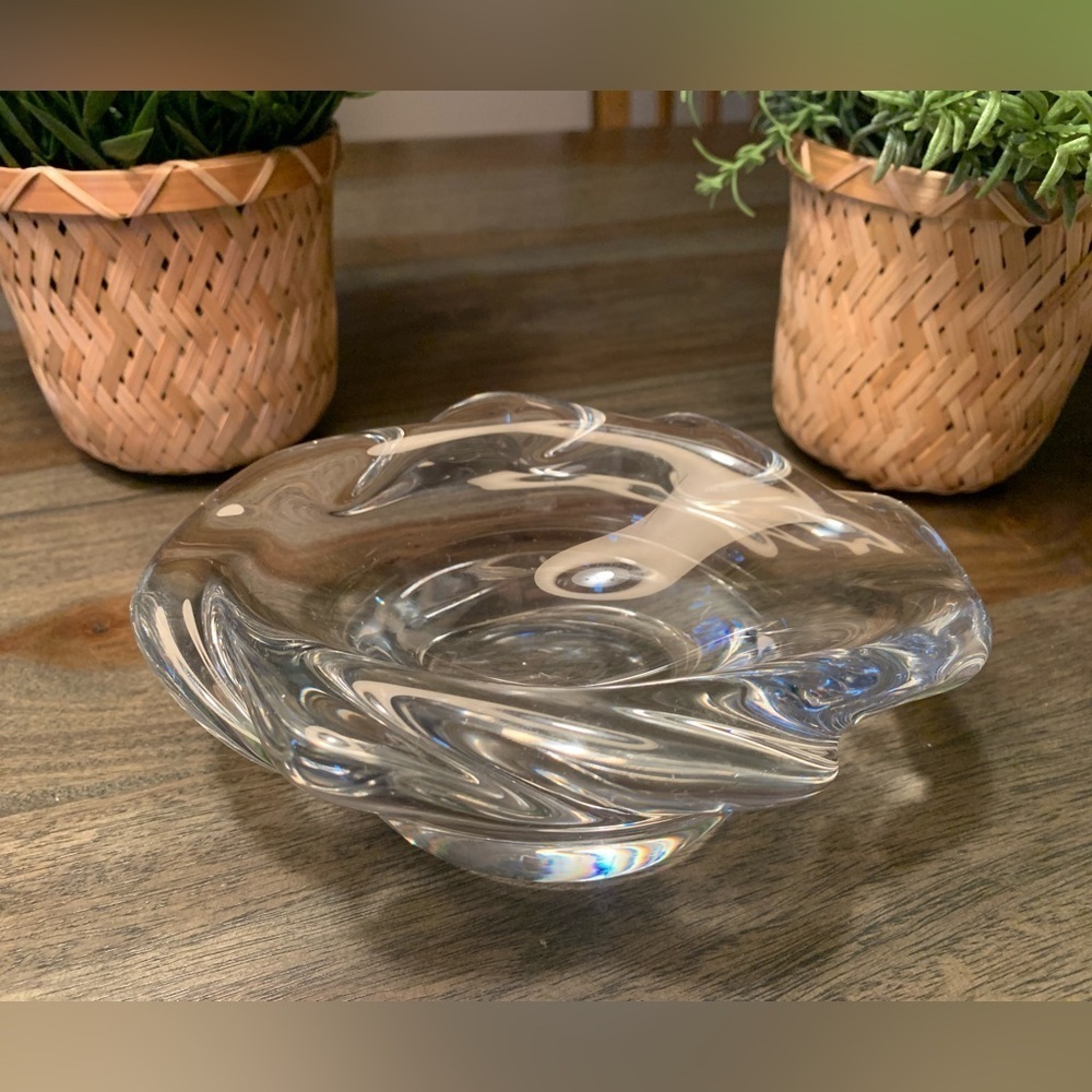 Daum France Crystal Bowl Pedestal Waves French Crystal Vintage Decorative Bowl
